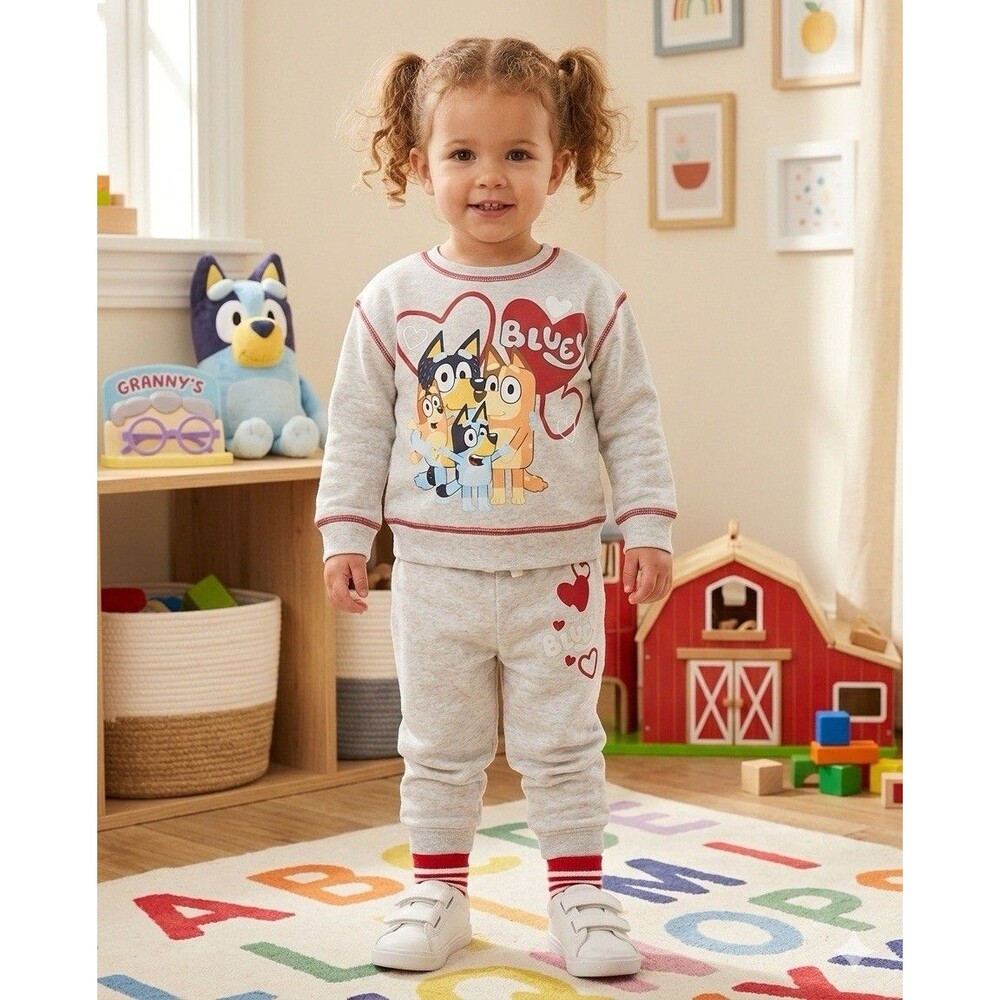 Bluey Kids' Sweatshirt Jogger Pants Set with Love Theme  Grey Size 18m